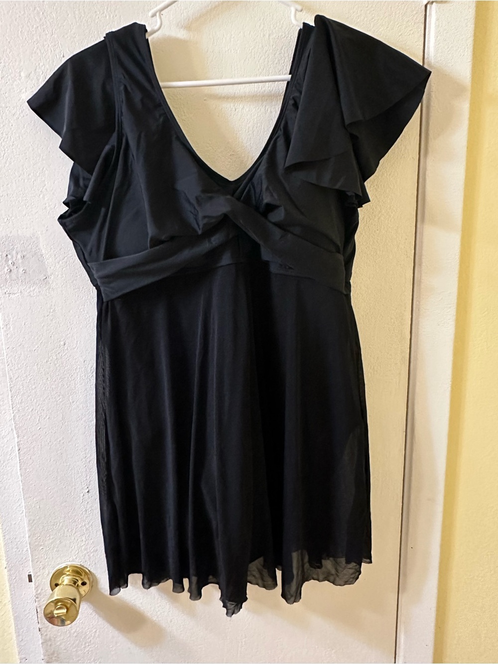 Black Flutter Sleeve V-Neck Dress